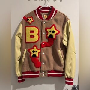 On 1025 Varsity Jacket Super Star Mario Bros Theme Bomber Letterman Size Medium